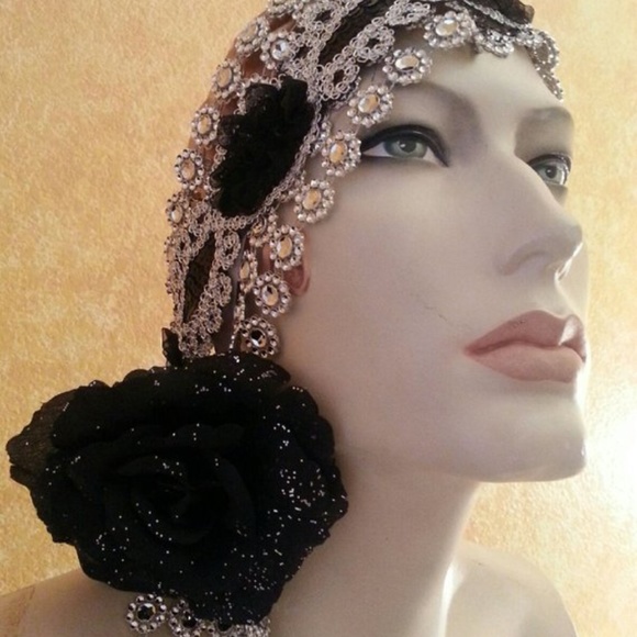 Gatsby Silver & Black Illusion Jewel Headband main image 6